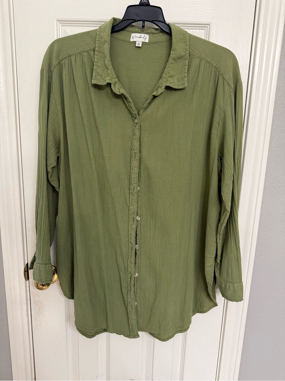 Wonderly Olive Button-Down Blouse